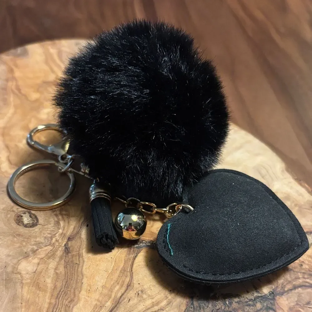 Black Heart Keychain with Pom Pom